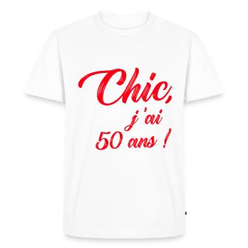 anniversaire chic j'ai 50 ans ! rouge - T-shirt Premium bio Homme - blanc - Devant - Nico (187cm)