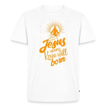 Par le nom de Jésus, tous les genoux se plieront - T-shirt Premium bio Homme - blanc - Devant - Nico (187cm)