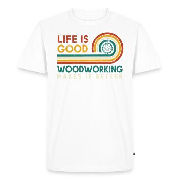 La vie est bonne Le travail du bois la rend meilleure - T-shirt Premium bio Homme - blanc - Devant - Nico (187cm)