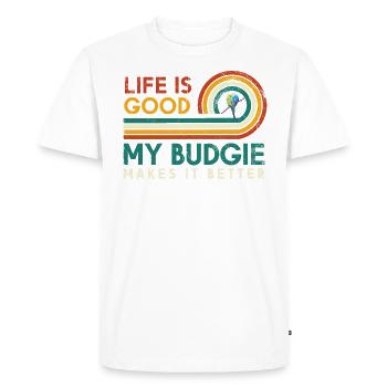 La vie est belle, mon perruche le fait - T-shirt Premium bio Homme - blanc - Devant - Nico (187cm)