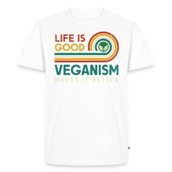Life is good. Veganism makes it better - Men's Premium Organic T-Shirt - white - Front - Nico (187cm)
