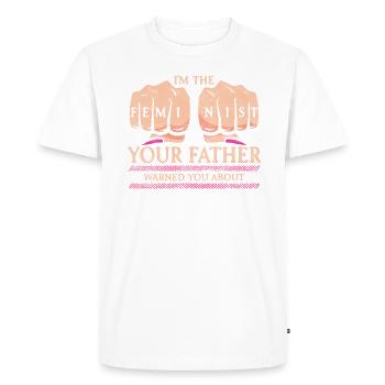 Je suis la féministe que ton père te met devant - T-shirt Premium bio Homme - blanc - Devant - Nico (187cm)
