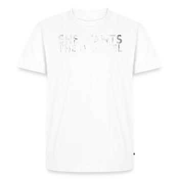 She wants the D-diesel-design for mechanics - Men's Premium Organic T-Shirt - white - Front - Nico (187cm)