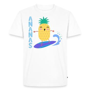 pineapple riding waves on a surfboard, - Men's Premium Organic T-Shirt - white - Front - Nico (187cm)