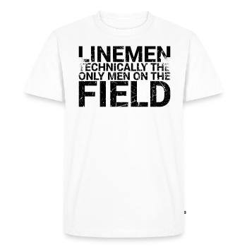 Les monteurs de lignes sont techniquement les seuls hommes sur le terrain - T-shirt Premium bio Homme - blanc - Devant - Nico (187cm)