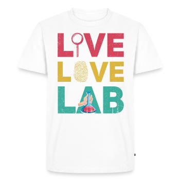 Live Love Lab, Enquêteur - T-shirt Premium bio Homme - blanc - Devant - Nico (187cm)