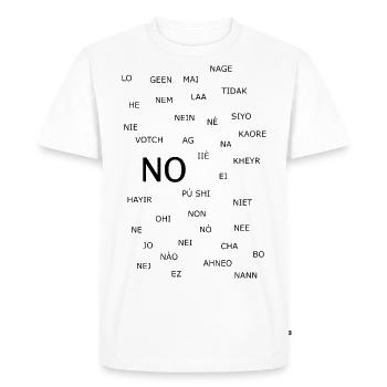 Le mot « NON » dans de nombreuses langues - T-shirt Premium bio Homme - blanc - Devant - Nico (187cm)