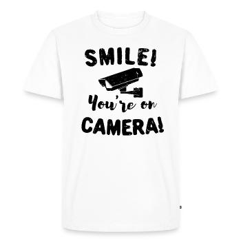 Smile you're on camera Surveillance - T-shirt Premium bio Homme - blanc - Devant - Nico (187cm)
