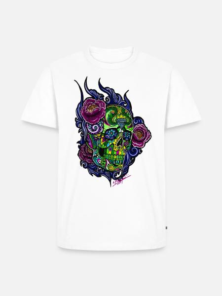 Schädel/abstraktBlüten - Männer Premium Bio T-Shirt - Weiß