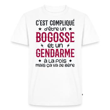 C'est compliqué d'être un bogosse et un gendarme - T-shirt Premium bio Homme - blanc - Devant - Nico (187cm)
