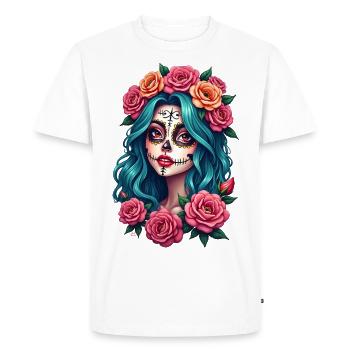 Dia de los Muertos tête femme Mexique sugar skull - T-shirt Premium bio Homme - blanc - Devant - Nico (187cm)