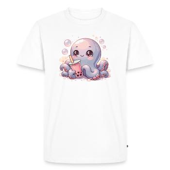 Octopus Drinking Bubble Tea kawaii Boba Octopus - Men's Premium Organic T-Shirt - white - Front - Nico (187cm)