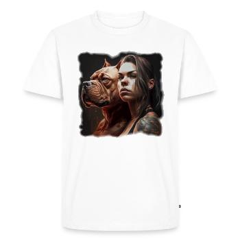 Jeune femme avec chien (American Bulldog) - T-shirt Premium bio Homme - blanc - Devant - Nico (187cm)