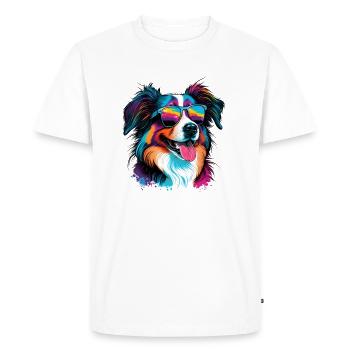 Border Collie with sunglasses colorful dog creative - Men's Premium Organic T-Shirt - white - Front - Nico (187cm)