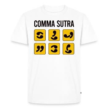 Comma Sutra Funny - Men's Premium Organic T-Shirt - white - Front - Nico (187cm)