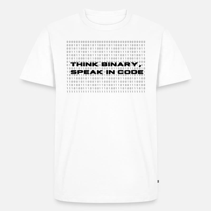 Think binary - speak in code³ - Männer Premium Bio T-Shirt - Weiß