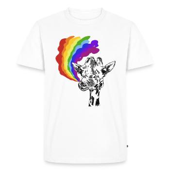 Drôle de girafe avec rot arc-en-ciel de mauvaise haleine - T-shirt Premium bio Homme - blanc - Devant - Nico (187cm)
