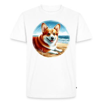 Welsh Corgi on the Beach Cartoon - Men's Premium Organic T-Shirt - white - Front - Nico (187cm)