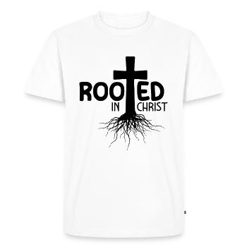 Rooted In Christ - Men's Premium Organic T-Shirt - white - Front - Nico (187cm)