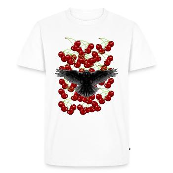 80s 90s Birds Crow Cherries Ravens Retro - Men's Premium Organic T-Shirt - white - Front - Nico (187cm)