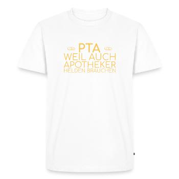 "PTA Helden | Apotheke" - Männer Premium Bio T-Shirt - Weiß - Vorne - Nico (187cm)