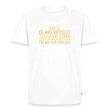 « L’architecte informatique gagne du temps | Architecture informatique » - T-shirt Premium bio Homme - blanc - Devant - Nico (187cm)