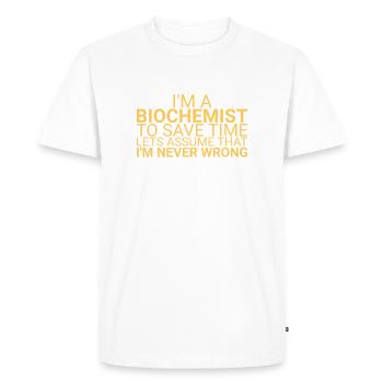 « | du temps des biochimistes Biochimie » - T-shirt Premium bio Homme - blanc - Devant - Nico (187cm)