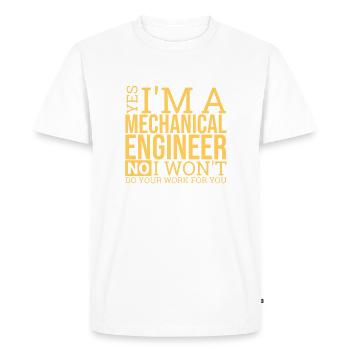 « | de travail d’ingénieur en mécanique Génie mécanique » - T-shirt Premium bio Homme - blanc - Devant - Nico (187cm)