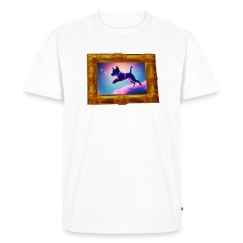 Flying Synthwave Space Puppy - Men's Premium Organic T-Shirt - white - Front - Nico (187cm)