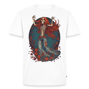 Happy 70s, 80s, 90s Hippie Skeleton - Men's Premium Organic T-Shirt - white - Front - Nico (187cm)