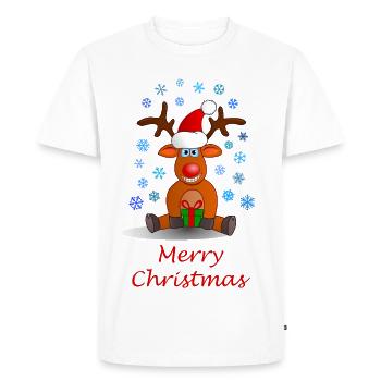 Frohe Weihnachten, Merry Christmas, Rentier, Elch - Männer Premium Bio T-Shirt - Weiß - Vorne - Nico (187cm)