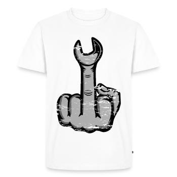 Clé à doigt puante du majeur utilisée - T-shirt Premium bio Homme - blanc - Devant - Nico (187cm)