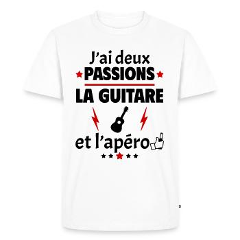 J'ai deux passions guitare apéro fête des pères - T-shirt Premium bio Homme - blanc - Devant - Nico (187cm)