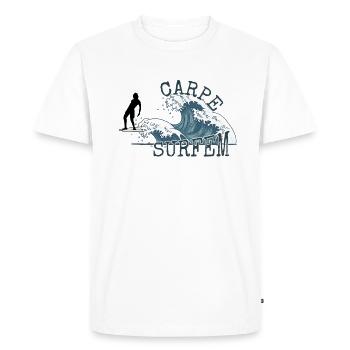 Carpe Surfem ! Profitez de la vague ! Longboard Noseride - T-shirt Premium bio Homme - blanc - Devant - Nico (187cm)