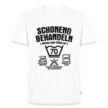 SCHONEND BEHANDELN 70 JAHRE ALT 70. GEBURTSTAG - Männer Premium Bio T-Shirt - Weiß - Vorne - Nico (187cm)