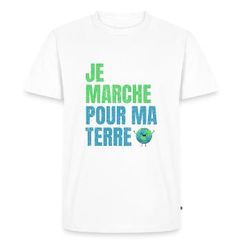Je marche pour ma terre écologie - T-shirt Premium bio Homme - blanc - Devant - Nico (187cm)