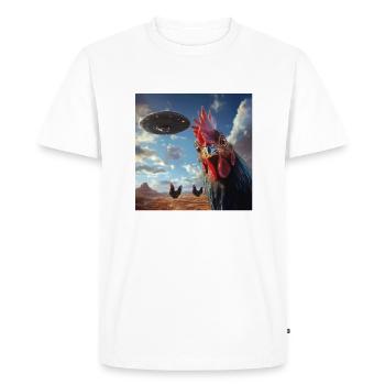 Selfie de poulets coqs avec des OVNI, impression étrange - T-shirt Premium bio Homme - blanc - Devant - Nico (187cm)