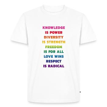 Gay LGBTQ+ Droits de l’homme Fierté Drapeau arc-en-ciel - T-shirt Premium bio Homme - blanc - Devant - Nico (187cm)