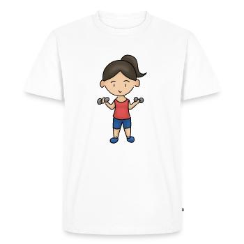 Séance d'entraînement de gym haltère brunette fille - T-shirt Premium bio Homme - blanc - Devant - Nico (187cm)