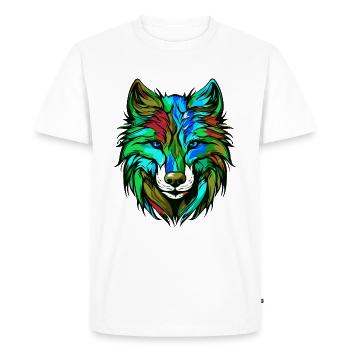 Portrait de loup coloré - T-shirt Premium bio Homme - blanc - Devant - Nico (187cm)