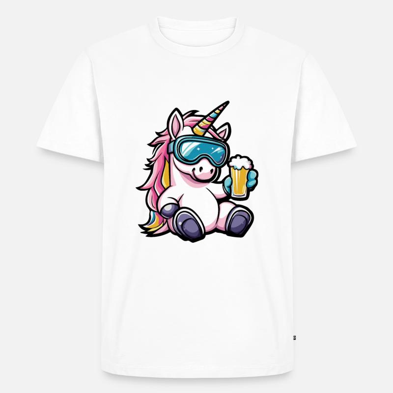 Einhorn Ski Bier - Männer Premium Bio T-Shirt - Weiß