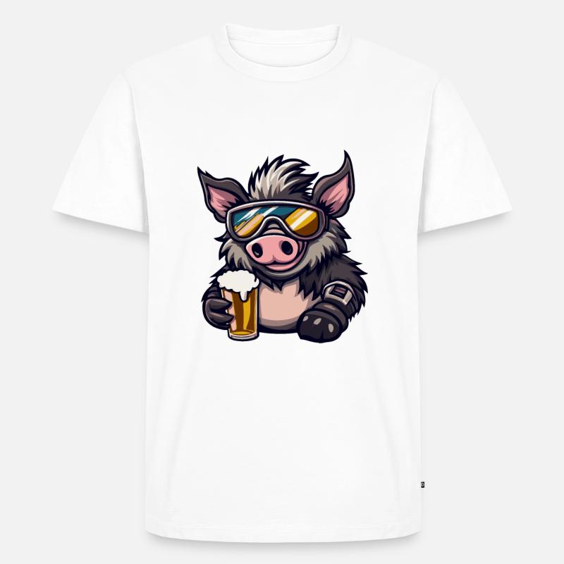 Schwein Ski Bier Wildschwein - Männer Premium Bio T-Shirt - Weiß
