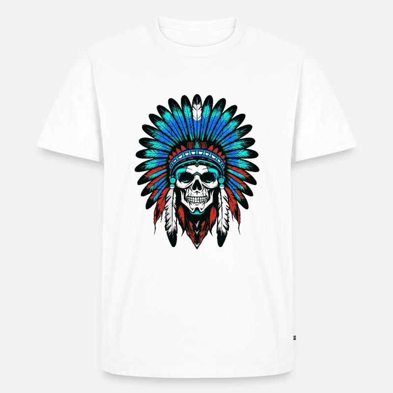 Apache Indianer Häuptling Totenkopf - Männer Premium Bio T-Shirt - Weiß