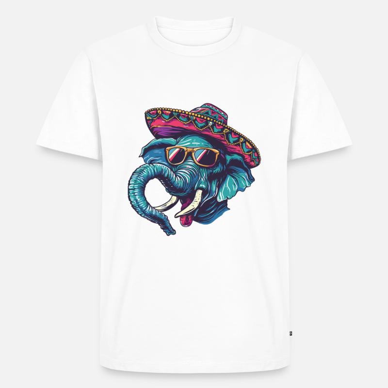 Elefant Comic Lustig Sombrero - Männer Premium Bio T-Shirt - Weiß