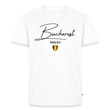 J’aime Bucarest, fierté roumaine - T-shirt Premium bio Homme - blanc - Devant - Nico (187cm)