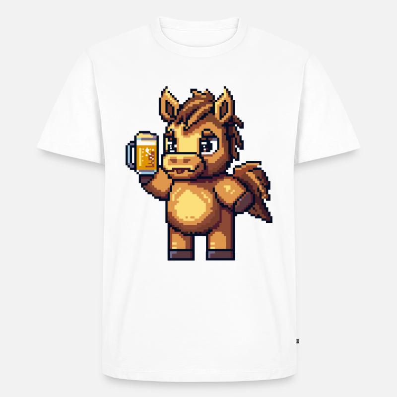 Pferd Bier Pixel - Männer Premium Bio T-Shirt - Weiß