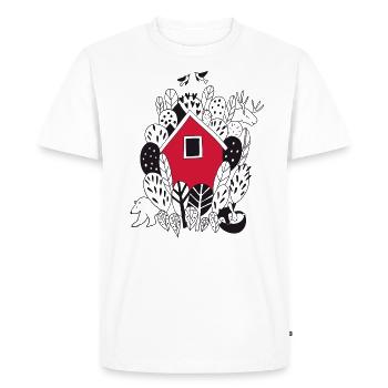 Cottage House dans la forêt avec des animaux de la forêt En cadeau - T-shirt Premium bio Homme - blanc - Devant - Nico (187cm)