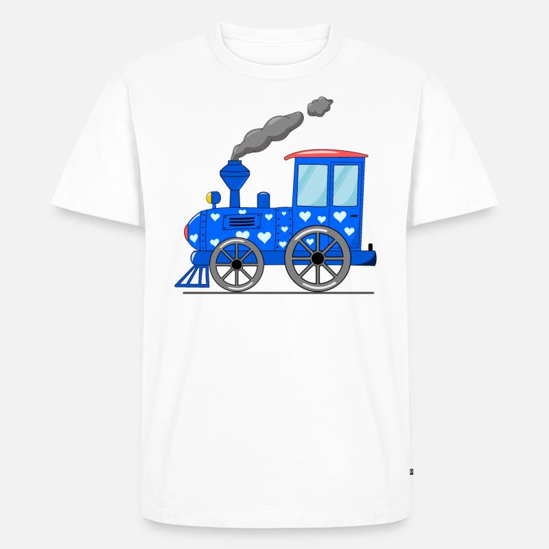 Kinderzug Eisenbahn blau mit Herzen - Männer Premium Bio T-Shirt - Weiß