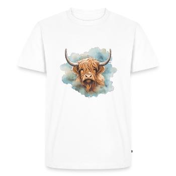 Highland Cow Portrait Aquarelle - T-shirt Premium bio Homme - blanc - Devant - Nico (187cm)