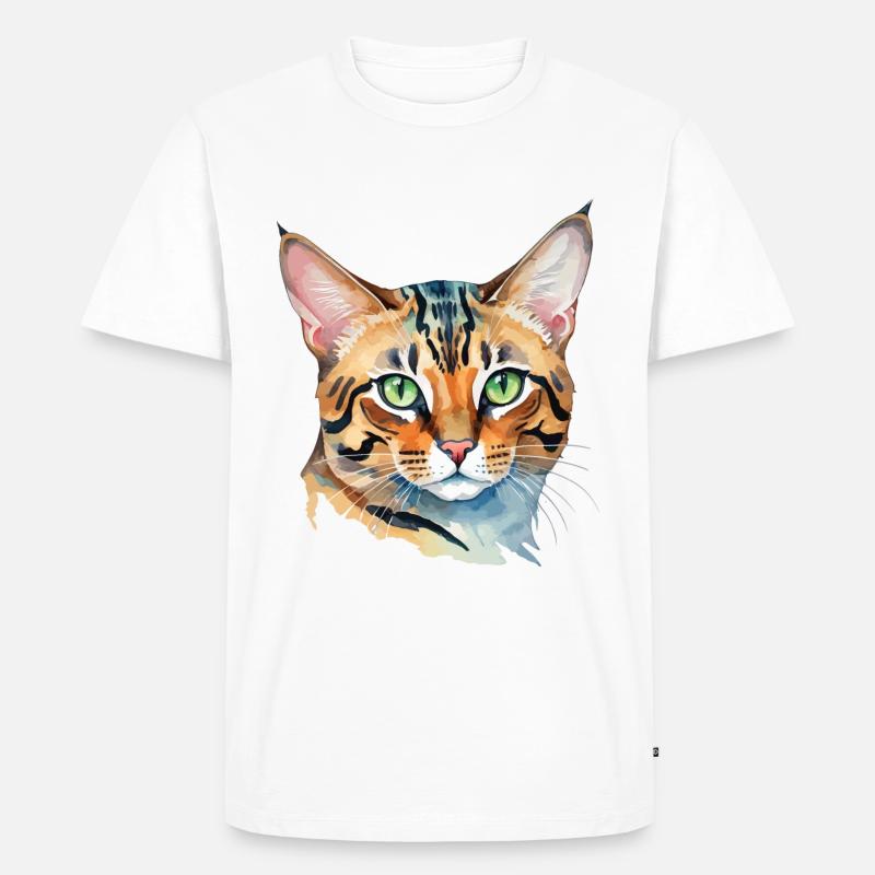 Bengalkatze Wasserfarben - Männer Premium Bio T-Shirt - Weiß